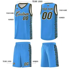Powder Blue Olive Indians Pattern Basketball Uniform Jersey 5