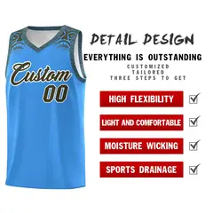 Powder Blue Olive Indians Print Basketball Uniform Jersey 2