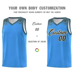 Powder Blue Olive Indians Print Basketball Uniform Jersey 3
