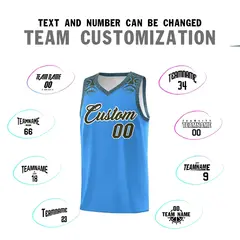 Powder Blue Olive Indians Print Basketball Uniform Jersey 4