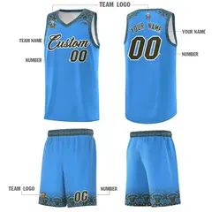 Powder Blue Olive Indians Print Basketball Uniform Jersey 5