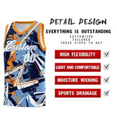 Powder Blue Orange Abstract Graffiti Basketball Jersey 2