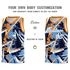 Powder Blue Orange Abstract Graffiti Basketball Jersey 3