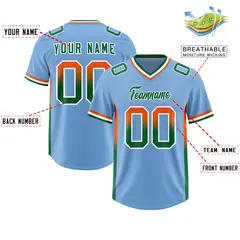 Powder Blue Orange and Kelly Green Gradient Sides Football Jersey 2