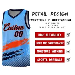 Powder Blue Orange and Navy Graffiti Basketball Jersey 2