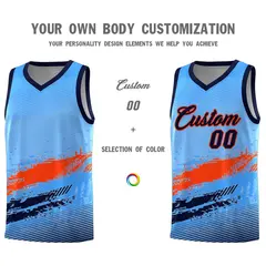 Powder Blue Orange and Navy Graffiti Basketball Jersey 3