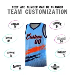 Powder Blue Orange and Navy Graffiti Basketball Jersey 4