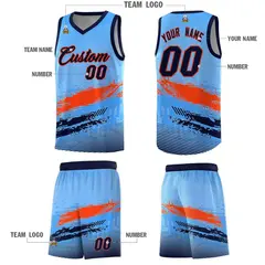 Powder Blue Orange and Navy Graffiti Basketball Jersey 5