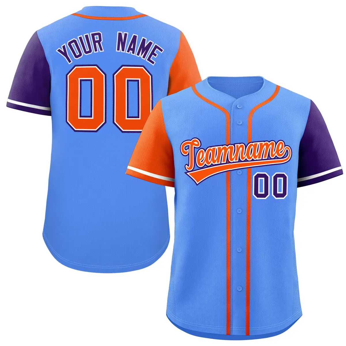 Powder Blue Orange and Purple Raglan Sleeves Baseball Jersey