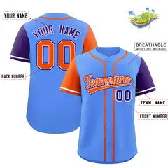 Powder Blue Orange and Purple Raglan Sleeves Baseball Jersey 2