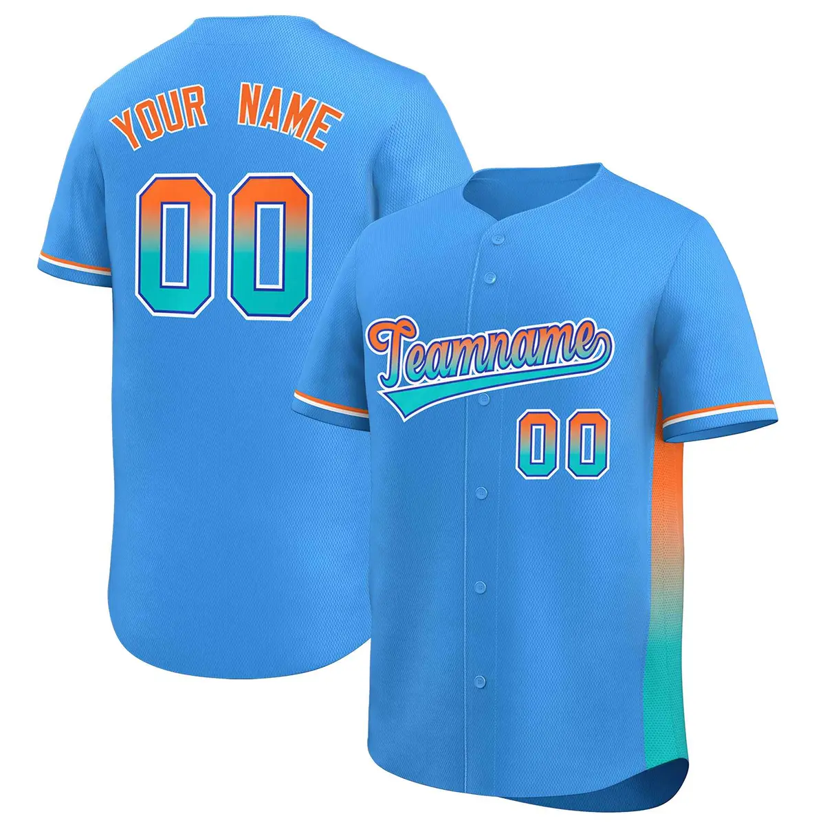 Powder Blue Orange-Aqua Gradient Side Baseball Jersey