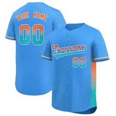 Powder Blue Orange-Aqua Gradient Side Baseball Jersey 1