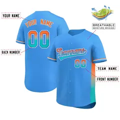 Powder Blue Orange-Aqua Gradient Side Baseball Jersey 2