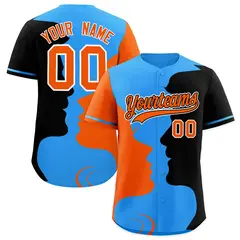 Powder Blue Orange Black Couple Silhouettes Valentine's Day Baseball Jersey 1