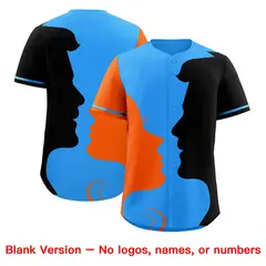 Powder Blue Orange Black Couple Silhouettes Valentine's Day Baseball Jersey 2