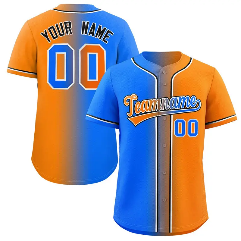 Powder Blue Orange-Black Gradient Fashion Baseball Jersey