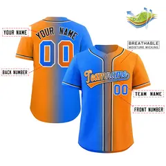 Powder Blue Orange-Black Gradient Fashion Baseball Jersey 2