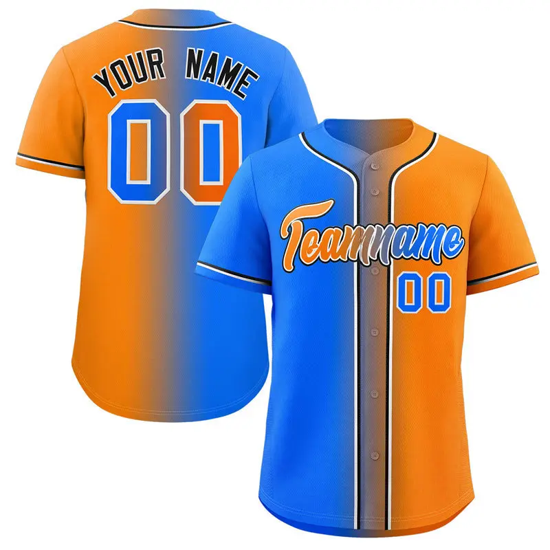 Powder Blue Orange-Black Gradient Fashion Baseball Jersey