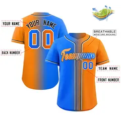 Powder Blue Orange-Black Gradient Fashion Baseball Jersey 2