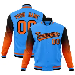 Powder Blue Orange Black Gradient Raglan Varsity Letterman Jacket
