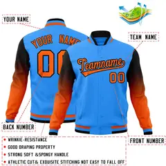 Powder Blue Orange Black Gradient Raglan Varsity Letterman Jacket 2