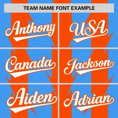 Powder Blue Orange Blade Pattern Raglan Baseball Jersey 3