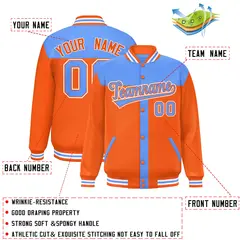 Powder Blue Orange Color Block Varsity Bomber Jacket 2
