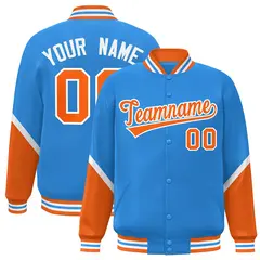 Powder Blue Orange Color Block Varsity Letterman Jacket 1