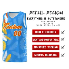 Powder Blue Orange Feather Series Graffiti Pattern Basketball Jersey 2