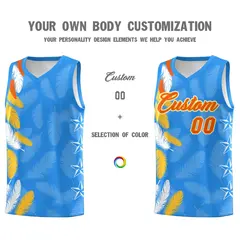 Powder Blue Orange Feather Series Graffiti Pattern Basketball Jersey 3