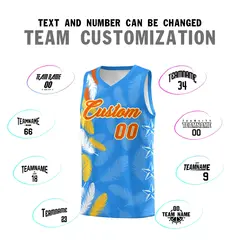 Powder Blue Orange Feather Series Graffiti Pattern Basketball Jersey 4