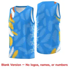 Powder Blue Orange Feather Series Graffiti Pattern Basketball Jersey 6