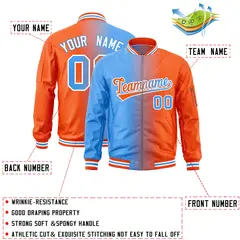 Powder Blue Orange Gradient Full-Zip Letterman Bomber Jacket 2