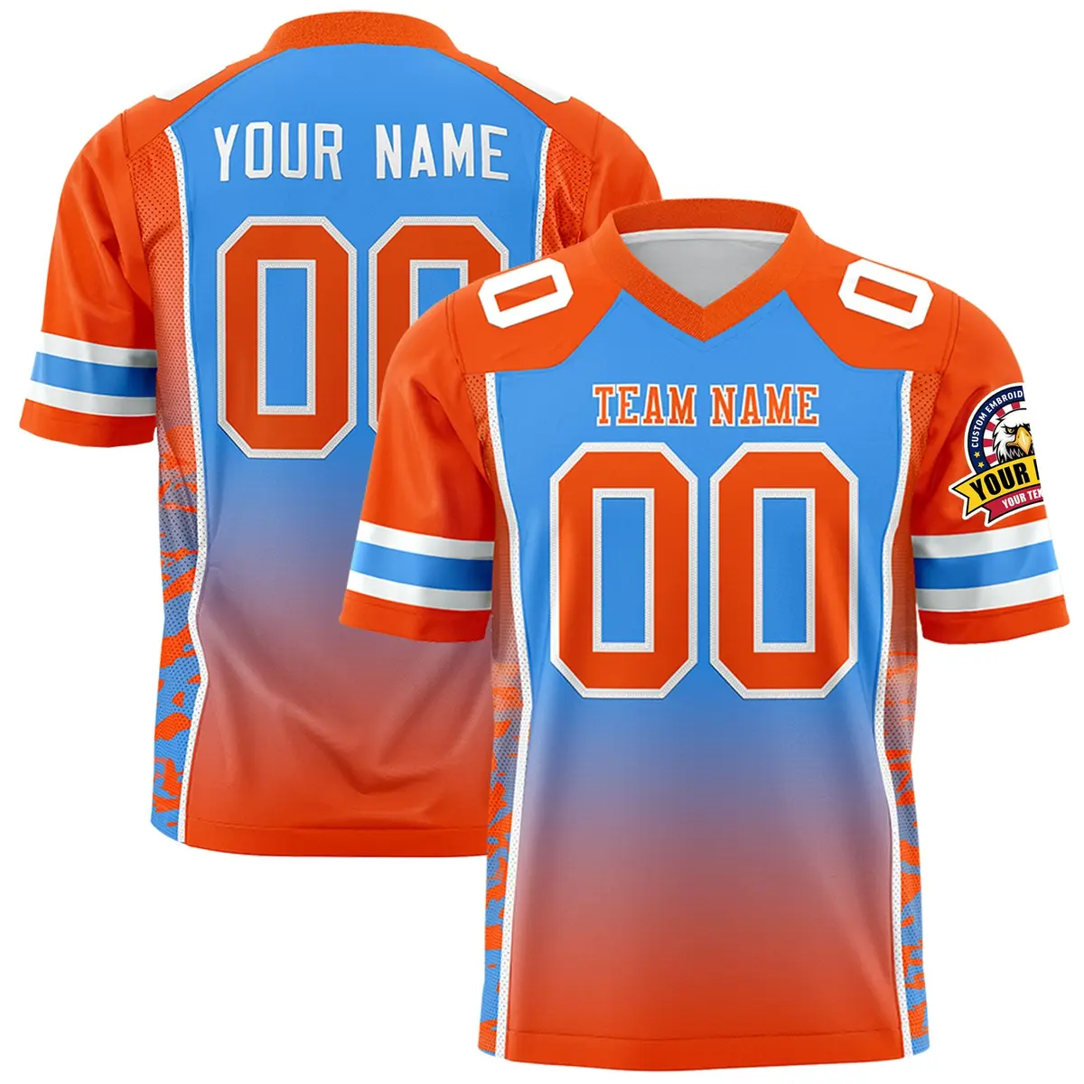 Powder Blue Orange Gradient Side Pattern Football Jersey