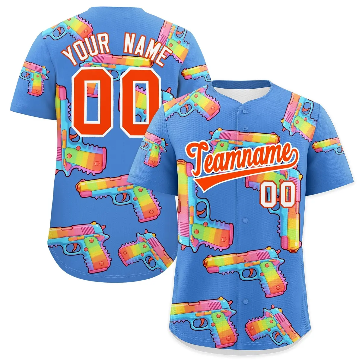 Powder Blue Orange Graffiti Firepower Baseball Jersey