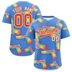 Powder Blue Orange Graffiti Firepower Baseball Jersey 1
