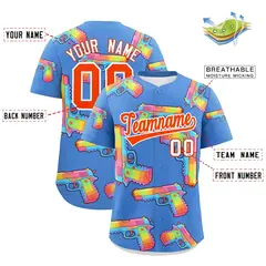 Powder Blue Orange Graffiti Firepower Baseball Jersey 2