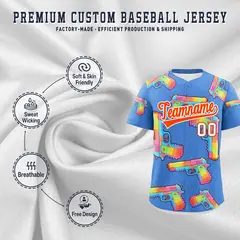 Powder Blue Orange Graffiti Firepower Baseball Jersey 3