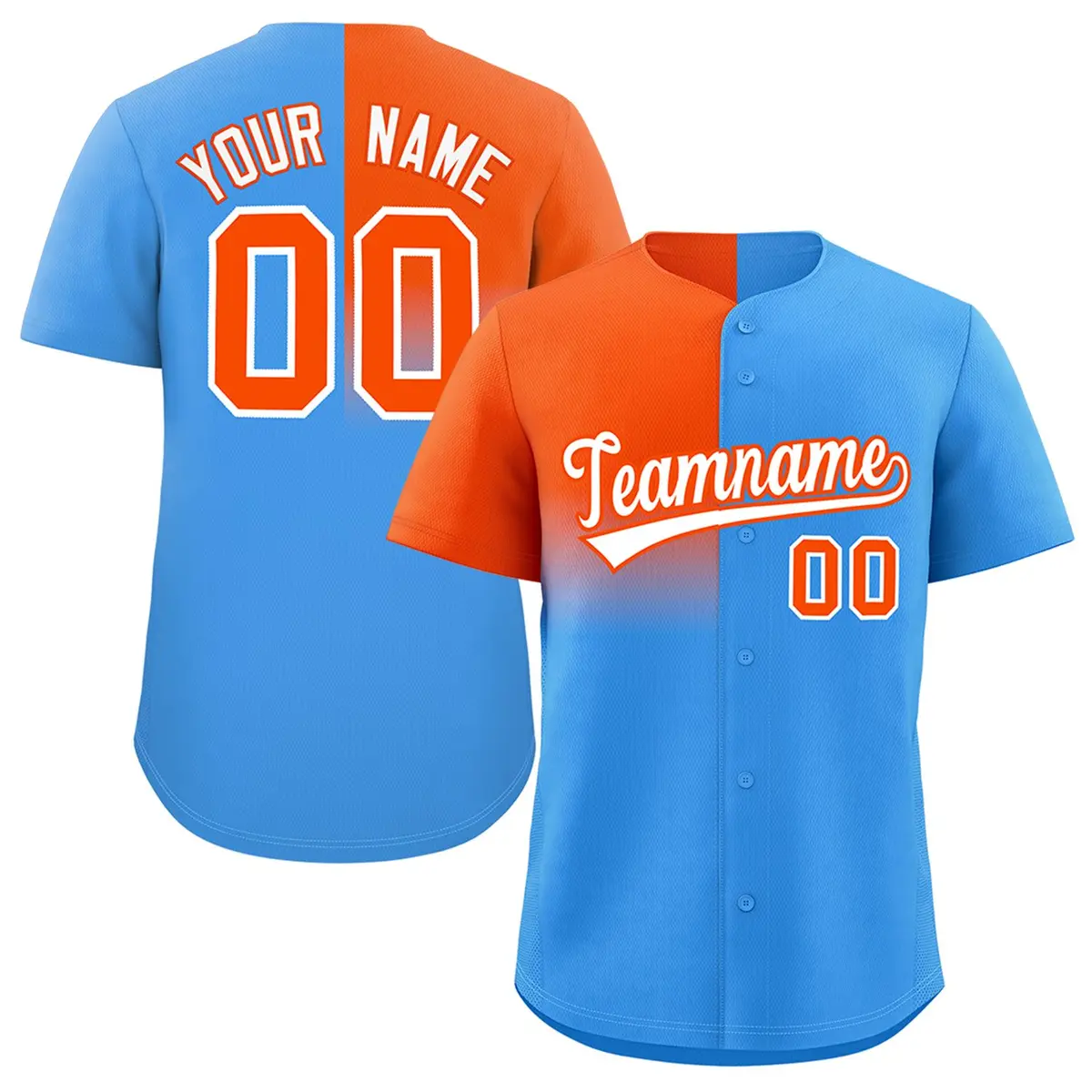 Powder Blue Orange Half Gradient Authentic Baseball Jersey