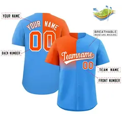 Powder Blue Orange Half Gradient Authentic Baseball Jersey 2