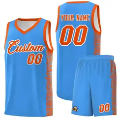 Powder Blue Orange Indians Pattern Basketball Uniform Jersey 1