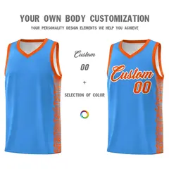 Powder Blue Orange Indians Pattern Basketball Uniform Jersey 3