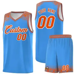 Powder Blue Orange Indians Print Basketball Jersey Sets