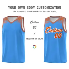 Powder Blue Orange Indians Print Basketball Jersey Sets 3
