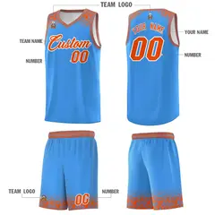 Powder Blue Orange Indians Print Basketball Jersey Sets 5