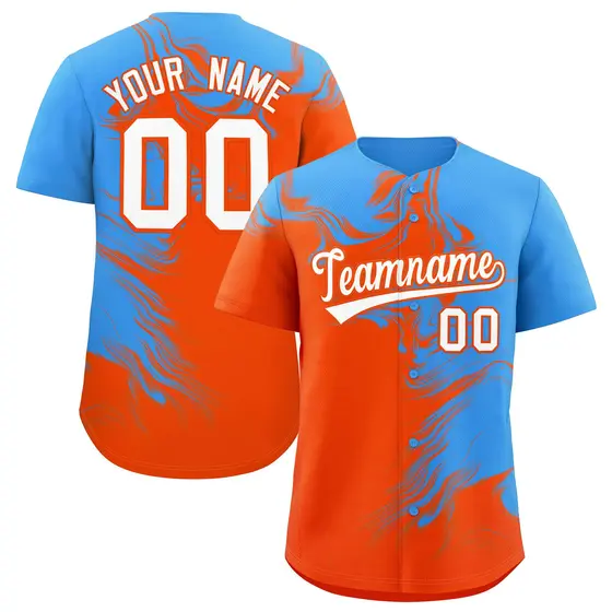 Powder Blue Orange Ink Pattern Authentic Baseball Jersey