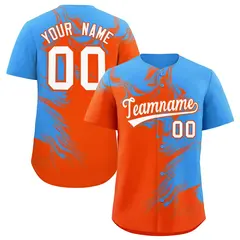 Powder Blue Orange Ink Pattern Authentic Baseball Jersey 1
