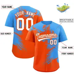 Powder Blue Orange Ink Pattern Authentic Baseball Jersey 2