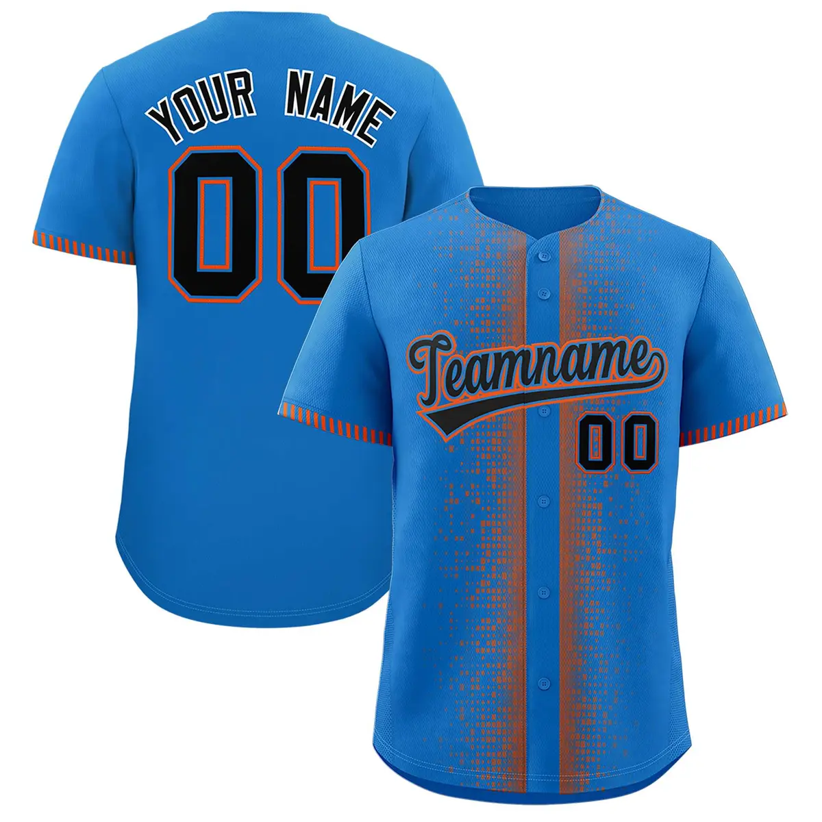 Powder Blue Orange Phonetic Rhythm Authentic Baseball Jersey
