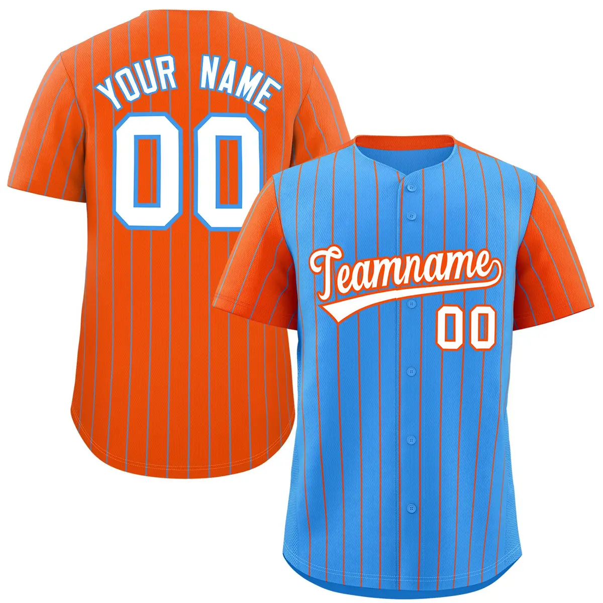 Powder Blue Orange Pinstripe Raglan Sleeves Baseball Jersey